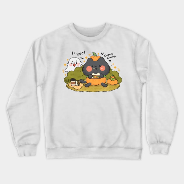 Black Cat with Pumpkin Costume Crewneck Sweatshirt by Nas.ArtSpace